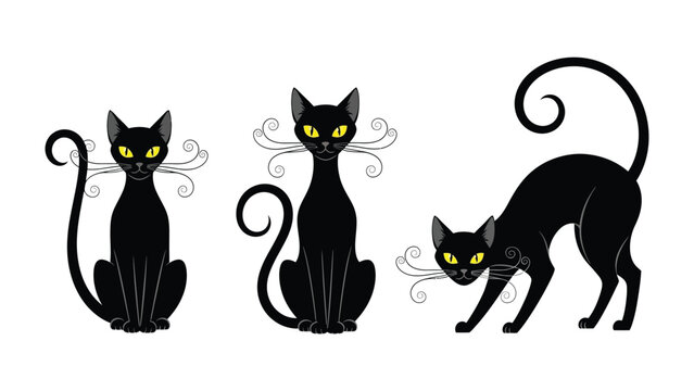 Black Cat Silhouette: Three elegant black cat silhouettes, with their sleek forms and captivating eyes, create a sense of mystery and allure.