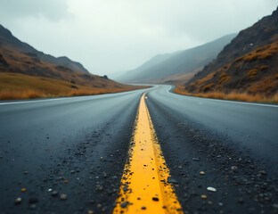 Two-Lane Highway Stretching Into Horizon