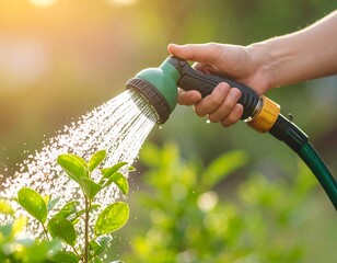 Watering plants in a garden