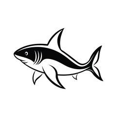Shark fish vector outline - sea animal silhouette artwork. Editable vector marine illustration.