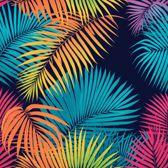 Tropical palm leaves in gradient colors for summer party, travel holiday