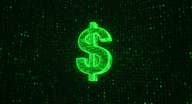 Digital currency is coming, as can be seen with this dollar symbol on the digital binary backdrop.