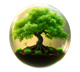 Global concept of a green tree growing on a map of the world