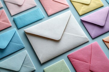 Cream colored correspondence products on pale background
