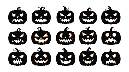 Spooky Pumpkins: A collection of uniquely carved Jack-o'-lanterns with sinister grins against dark background, capturing the essence of Halloween spirit.