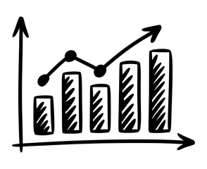 Hand drawn sketch illustration of bar chart with rising line graph vector
