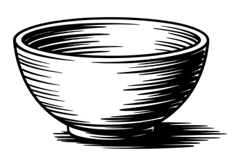 Hand drawn sketch illustration of empty bowl in black and white vector style