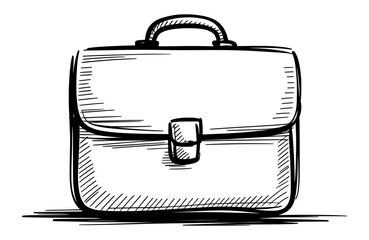 Hand drawn sketch illustration of business briefcase in black and white vector style