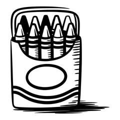 Hand drawn sketch illustration of crayons pack in black and white vector style