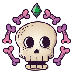 Cute Halloween Skull Illustrations – Cartoon Spooky Heads & Bone Clipart Set