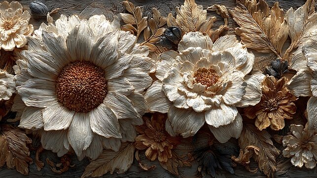 Fototapeta Bold sunflower carving in elegant floral relief high resolution picture
