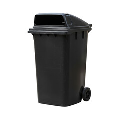 A Dark Gray Wheeled Garbage Bin With A Closed Isolated On White Background