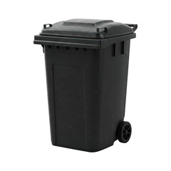 A Dark Gray Wheeled Garbage Bin With A Closed Isolated On White Background
