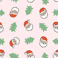 cute santa clause and xmas trees seamless pattern. for surface pattern design, print, wallpaper, wrapping paper, fabric.