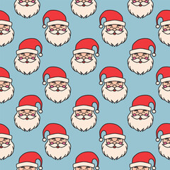 santa claus seamless pattern n a blue background. for surface pattern design, print, wallpaper, wrapping paper, fabric.