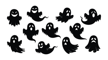 Spooky Specters: A collection of spectral figures in varying shapes and expressions, perfect for adding a touch of Halloween atmosphere. 
