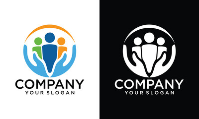 Creative Man circle hand  logo design vector Safe Health and nutrition logo vector templatev