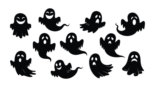 Spooky Specters: A collection of spectral figures in varying shapes and expressions, perfect for adding a touch of Halloween atmosphere. 