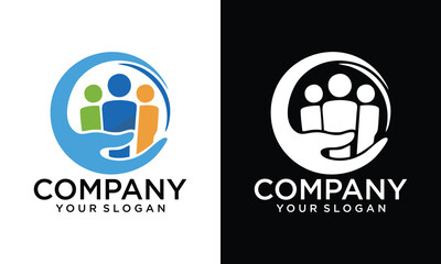 Creative Man circle hand  logo design vector Safe Health and nutrition logo vector templatev