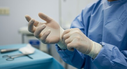 Sterile Precision - Surgeons Hands Carefully Donning Gloves Before an Operation.