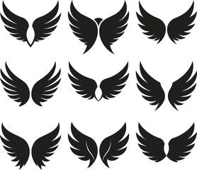 Fototapeta premium Nine Black Wing Vector Designs for Graphic Use