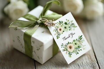 Pale gift package with lime bow and floral appreciation message
