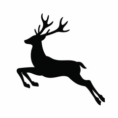 Black and white Running Deer Silhouette