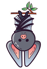 Cute Halloween Bat Illustration – Cartoon Vampire Bat with Big Ears and Fangs