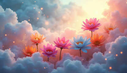 pink flowers and blue sky