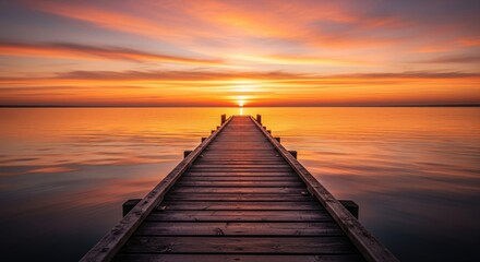 Fototapeta premium Sunset horizon with wooden dock in tropical paradise