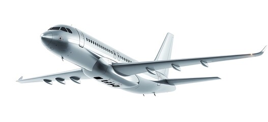Commercial Airplane Flying in the Sky Travel and Transportation Industry Represented by a Passenger Jet on a White Background