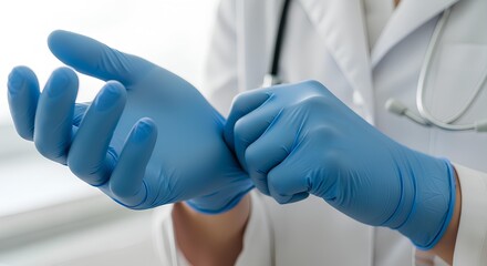Medical Professional Preparing with Blue Gloves in Clinical Environment