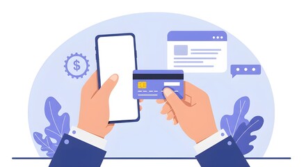 Hands Holding Credit Card And Smartphone For Secure Online Banking, Digital Payment, Mobile Finance Management, Internet Transactions, E-Commerce Shopping, And Modern Fintech