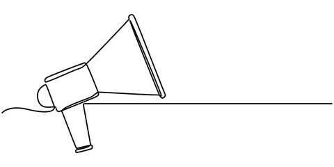Line art megaphone announcement, one continuous single line drawing speaker megaphone. 