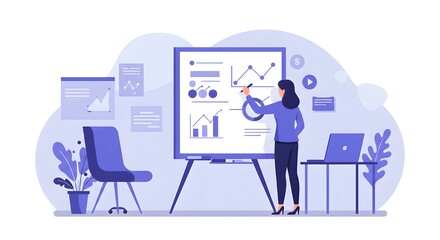 Businesswoman Writing Goals On Whiteboard During Strategic Planning Session, Setting Objectives, Project Management, Team Leadership, Corporate Development, And Business Growth