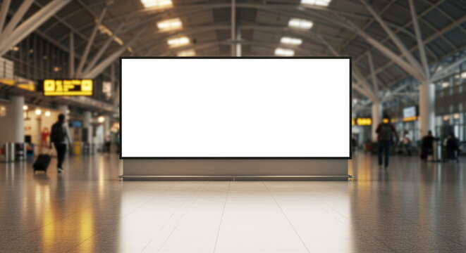 Blank Billboard Mockup in Modern Airport Terminal - Powered by Adobe