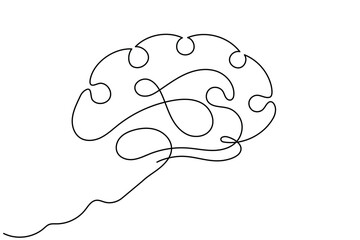 Continuous one line drawing of human brain organ, Brain for psychology, idea and intelligence concept in One line draw illustration.