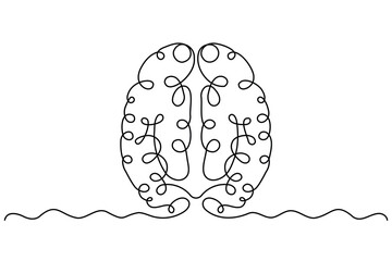 Continuous one line drawing of human brain organ, Brain for psychology, idea and intelligence concept in One line draw illustration.