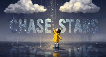 Child Chasing Dreams and Stars Under a Magical Sky