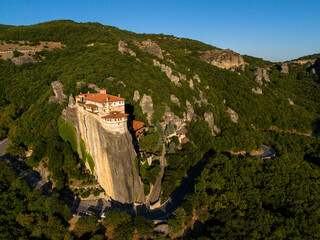 Meteora Monasteries at Sunset Aerial View of Greece's Cliffside Heritage