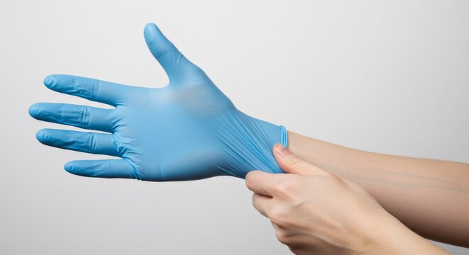 Sterile Procedure - A Close-Up of Hands Donning Bright Blue Medical Gloves. - Powered by Adobe