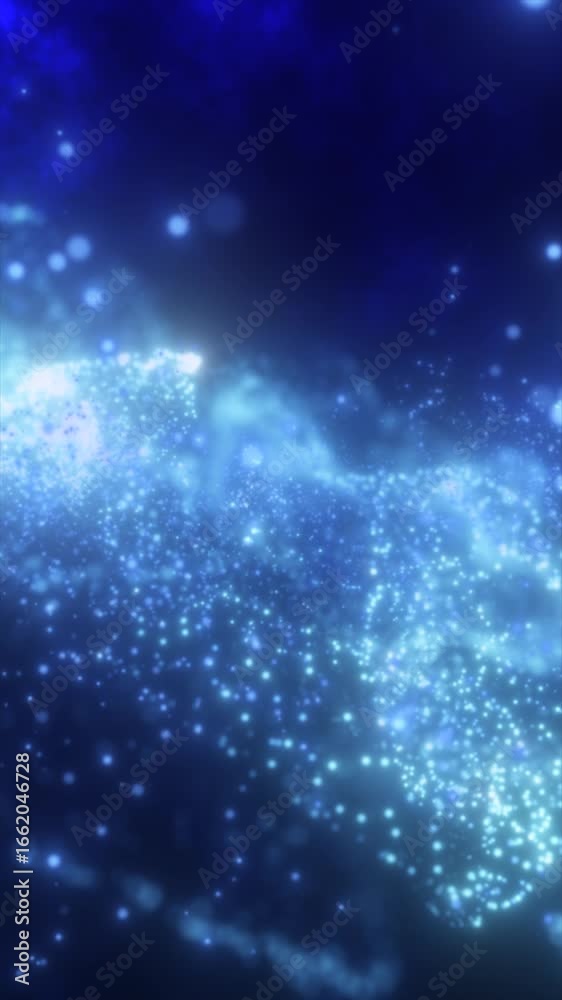 Poster futuristic abstract background with glowing blue light particles floating in a cosmic scene