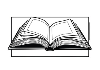 Vector illustration of detailed black and white illustration of an open book on a surface, representing knowledge and learning