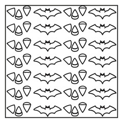 Seamless Halloween Pattern with Pumpkins, Ghosts, and Cats coloring page, line art 