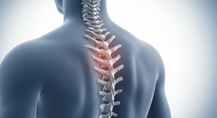Glowing Red Thoracic Vertebrae Indicating Acute Back Pain Injury.