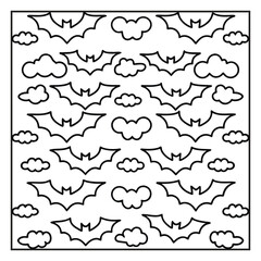 Seamless Halloween Pattern with Pumpkins, Ghosts, and Cats coloring page, line art 