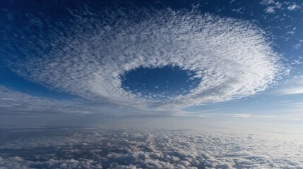 Circular cloud formation over horizon, sky for weather forecast or climate study