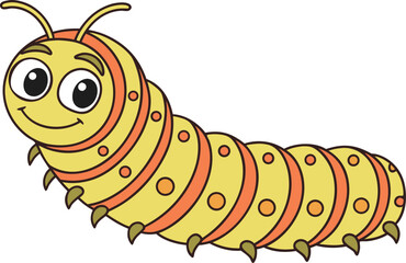 Cute cartoon caterpillar illustration on white background