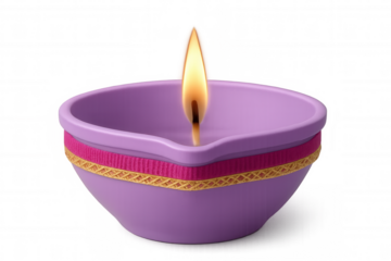 Glowing diya lamp featuring ornate golden details, symbolizing festive diwali light against transparent backdrop