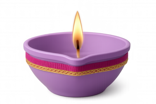 Glowing diya lamp featuring ornate golden details, symbolizing festive diwali light against transparent backdrop